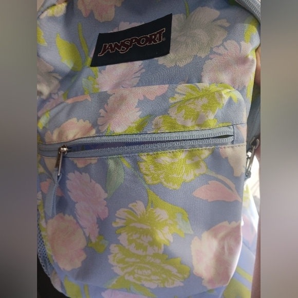 JanSport Cross Town backpack Floral Periwinkle Blue Pre-owned - Picture 4 of 8